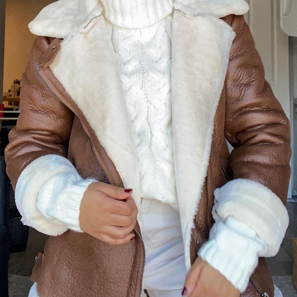 Women's Vegan Brown Aviator Jacket - Picture 4 of 5